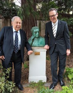 LEAD or INSET Simon McDonald right and Yusuf Hamied with bust of Jagadish Chandra Bose