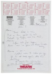 LEAD Inset 2 Freddie Mercurys autograph working lyrics for Bohemian Rhapsody c. 1974 est.800000 1.2 million © Queen Music Ltd Sony Music Publishing UK Ltd 1
