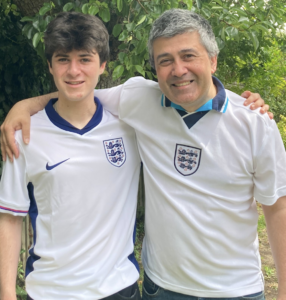 Sunder and his son Jay Katwala 16 in the Euro 2024 and Euro 96 England kits