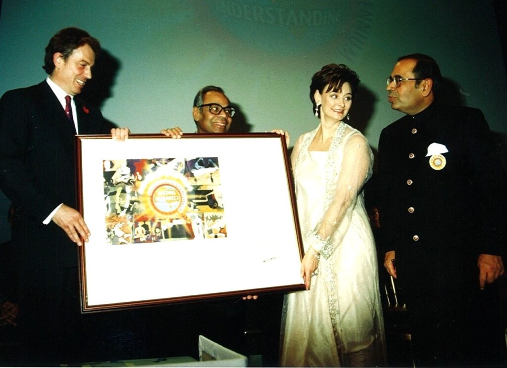 Tony and Cherie Blair at Hinduja Diwali party in Alexandra Palace in 1999. Srichand and Gopi in picture